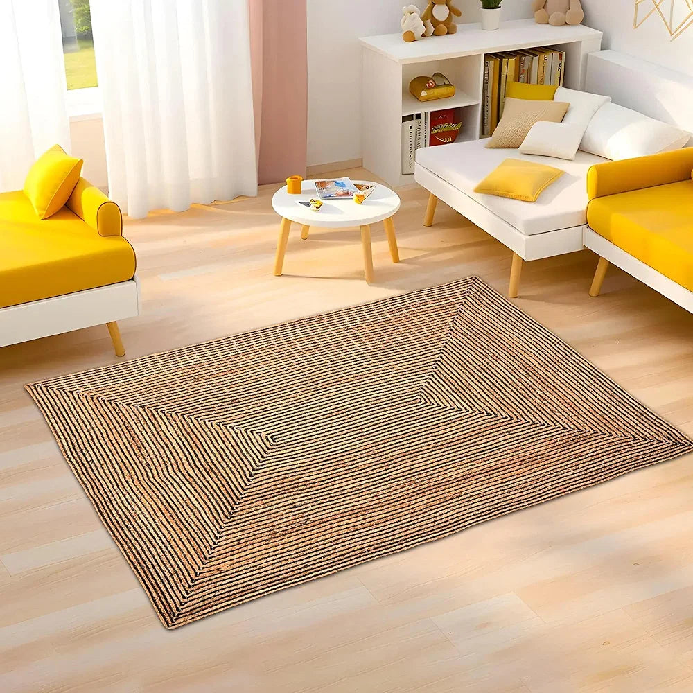 Kuber Industries 5x7 Feet Natural Look Jute Rug & Carpet for Home & Bedroom | Aesthetic Non-Slip Floor Rugs for Living Room | Light Brown