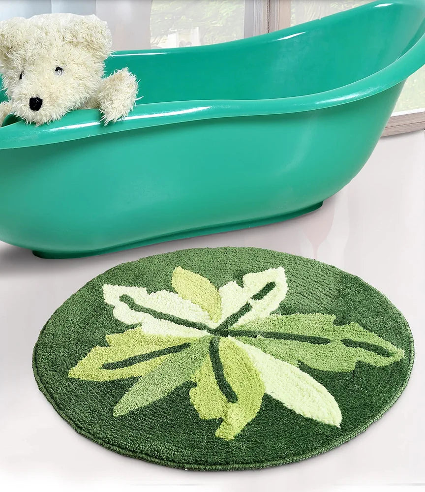 SARAL HOME EASY LIVING Soft Cotton Anti-Skid Round Leaf Design Bathmat | Washable, Non-Slip & Quick-Drying Mats for Home/Kitchen | Soft & Super Absorbent Mats for Shower 