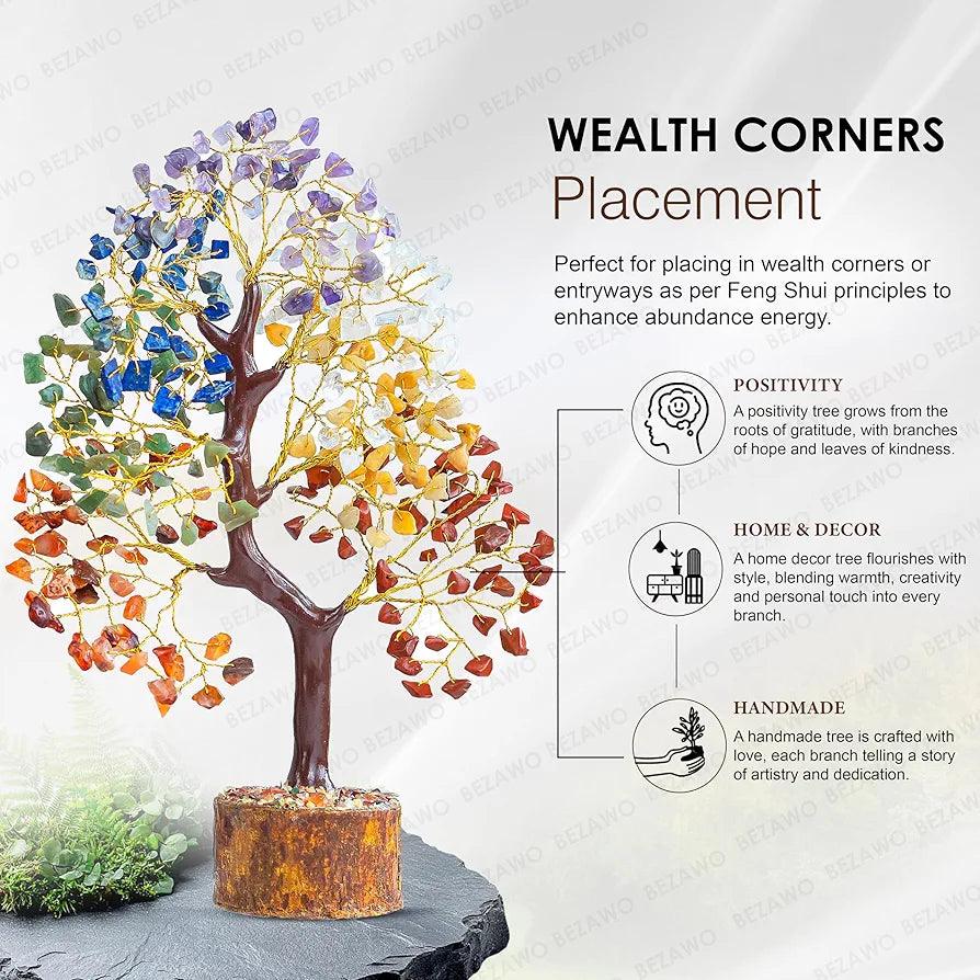 BEZAVO Seven Chakra Crystal Tree – Feng Shui Showpiece for Home & Office Decor | 7 Chakra Tree for Positive Energy & Prosperity | Marriage Gift – Antique Home Decoration 10-12 Inch 