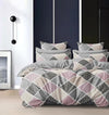 Cortina 140 Tc 100% Microfiber Printed Double Bedsheet Set With Two Pillow Case | 90x100 Inches | Pink/grey | Striped