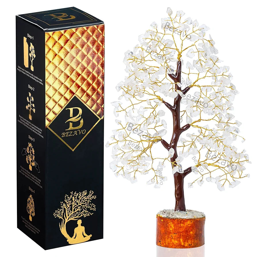 BEZAVO Clear Quartz Crystal Tree – Feng ShuiTree for Home & Office | Artificial Tree for Living Room, Hall & Office Decor | Ideal Gift for Men & Women – Wedding, Birthday & Anniversary 