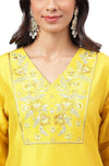 Janasya Women's Yellow Poly Silk Yoke Embroidered Straight Kurta