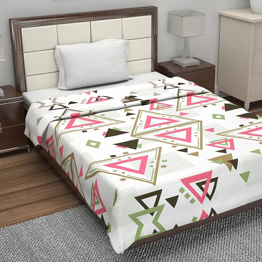 Divine Casa Glace Cotton 120 GSM Reversible Lightweight Printed Single Bed AC Dohar Blanket Quilt - Orange and Pink