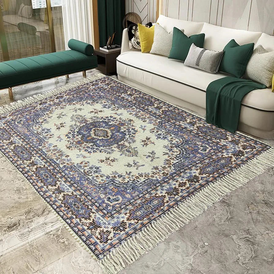 SAJAVAT HOME Cotton & Jute Printed Rectangular Floor Rug| Soft and Durable Indoor Carpet for Living Room, Bedroom, Kitchen, and Home Decor | Green Area Rug | 4x6 Feet  | Pack of 1