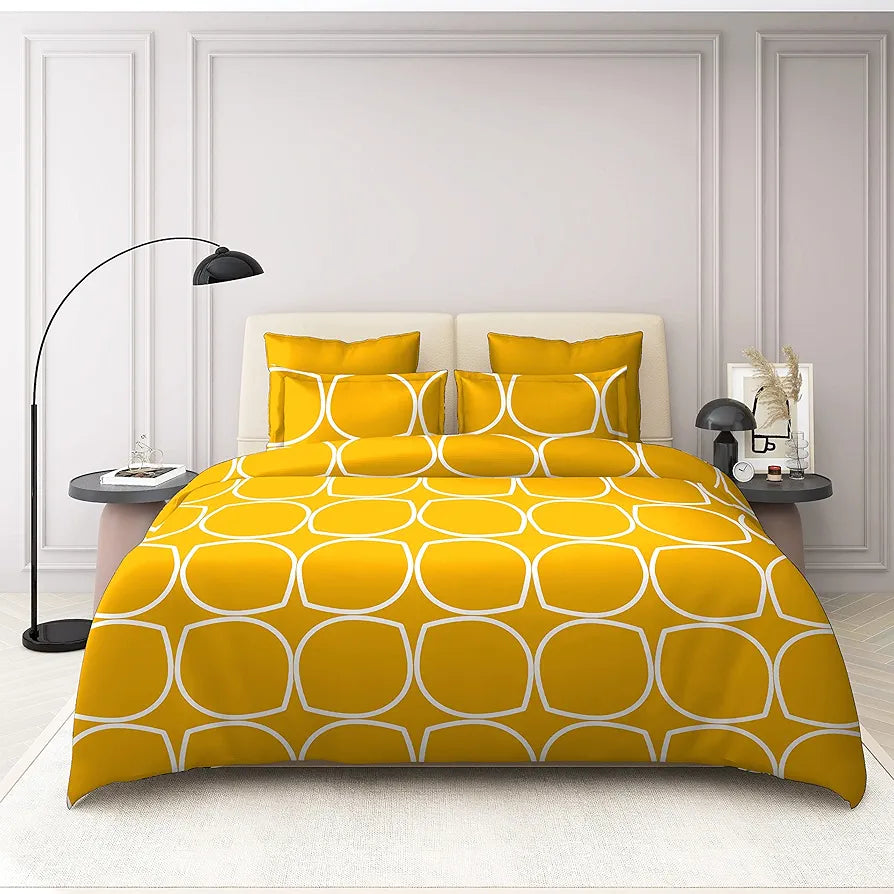 THE HOME STYLE 400 TC Supersoft Cotton Feel Glace Cotton Elastic Fitted Printed King Size Double Bed Bedsheet wih 2 Pillow Cover 