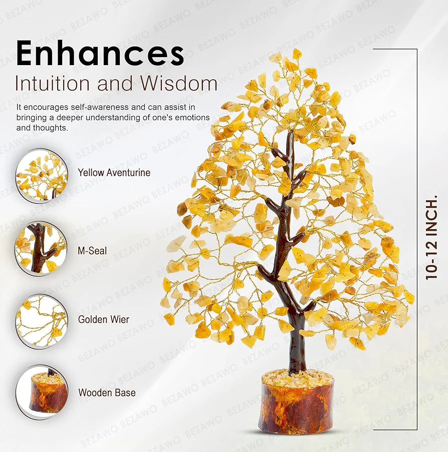 BEZAVO Yellow Aventurine Crystal Tree – Good Luck & Prosperity Tree for Home & Office | Artificial Tree for Living Room & Hall Decoration | Ideal Gift for Anniversary & Birthday 