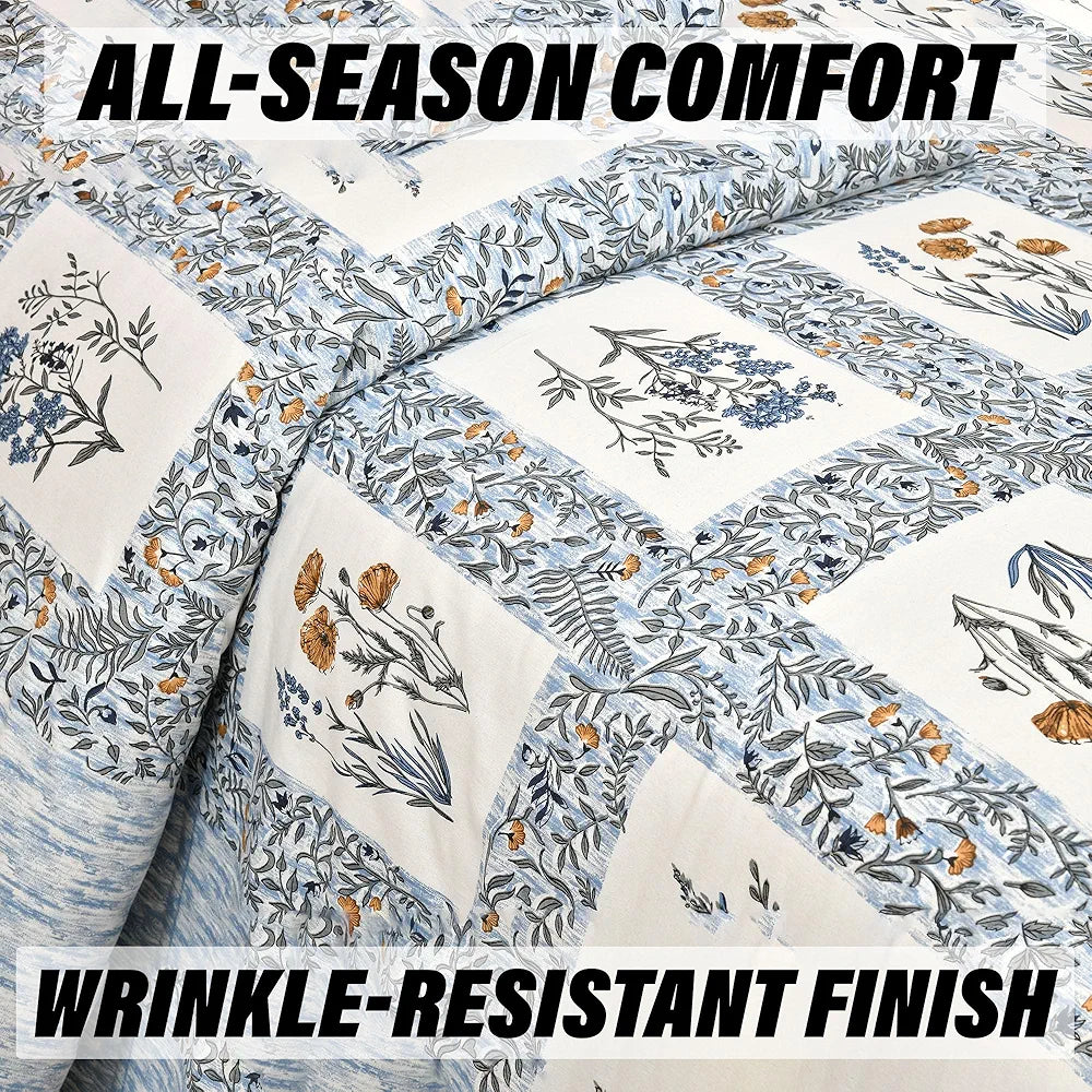 Kuber Industries Double Bedsheet with 2 Pillow Covers | 160 TC Premium Cotton Bedsheet for Double Bed | Bedsheet for Living Room-Home & Hotels | Dezier Check Flower | 90x108 Inch | Blue