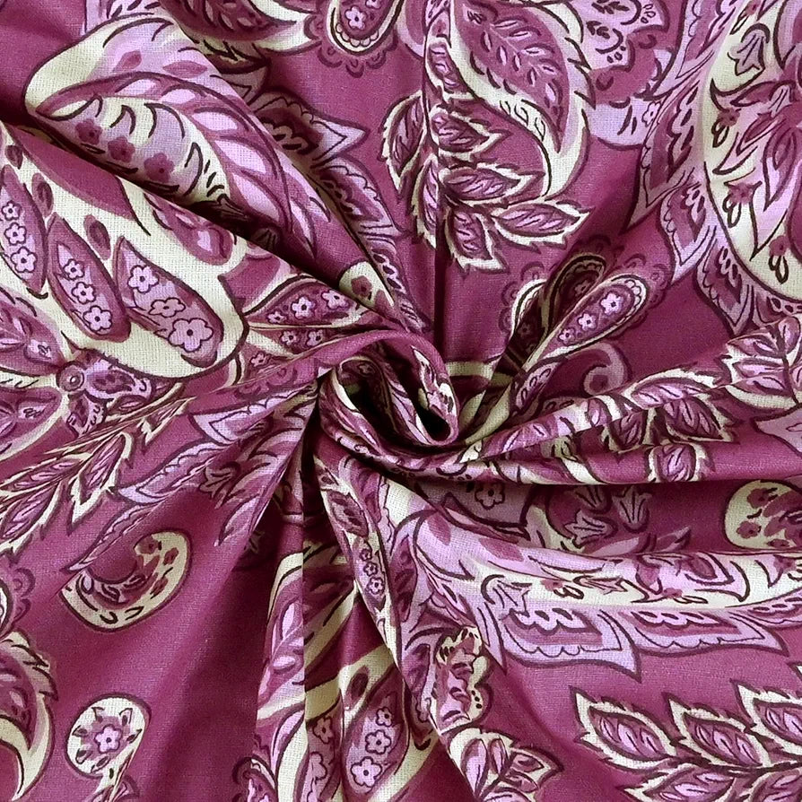 Divine Casa 144 TC 100% Pure Cotton Single Bedsheet with 1 Pillow Cover | Soft & Skin-Friendly Fabric for Everyday Comfort | All-Season Use | Size 223 X 145 CM | Royal Paisley Pattern | Cream Magenta