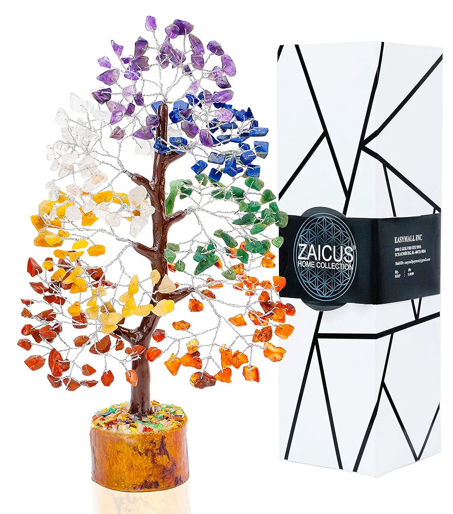 ZAICUS Seven Chakra Gemstone Tree Crystal Tree of Life Feng Shui Good Luck, Wealth & Prosperity Stones Spiritual Gift Home Decorations 10-12 Inch