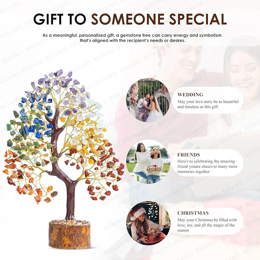 BEZAVO Seven Chakra Crystal Tree – Feng Shui Showpiece for Home & Office Decor | 7 Chakra Tree for Positive Energy & Prosperity | Marriage Gift – Antique Home Decoration 10-12 Inch 