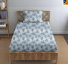 Trance Home Linen Pure 100% Cotton 144TC Printed Single Fitted Bedsheet with 1 Pillow Cover Colour Fern Paradise Blue