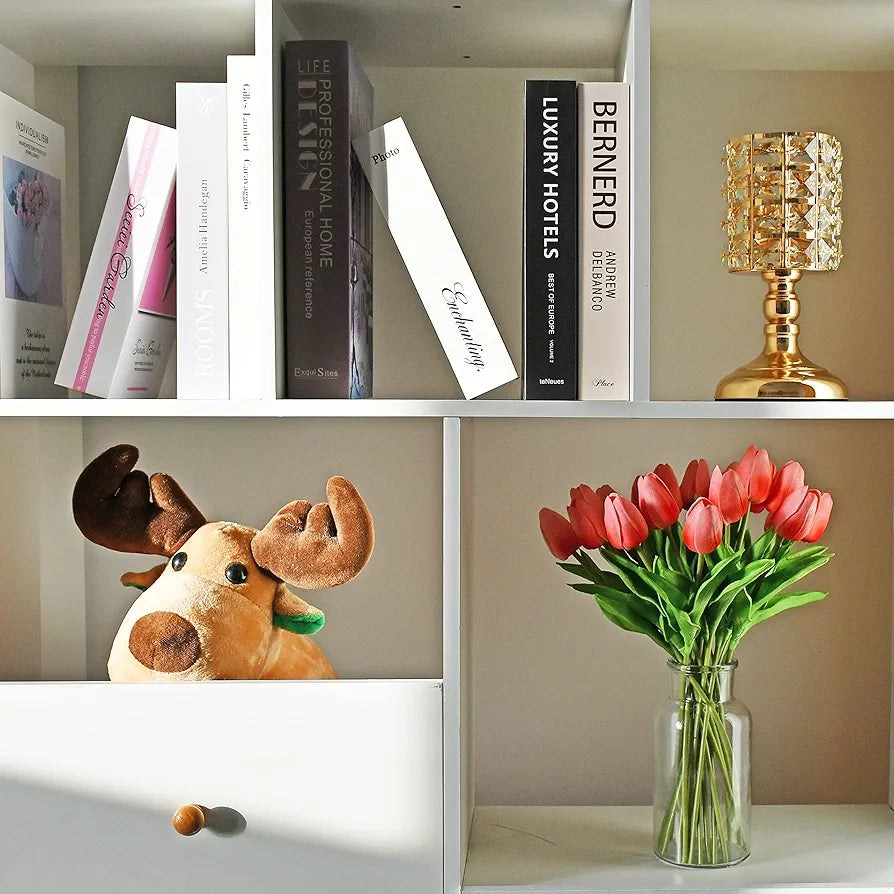 Mandy's Artificial Tulips 20 Stems Coral PU Faux Flowers for Wedding Home Decor 13.5 Inch