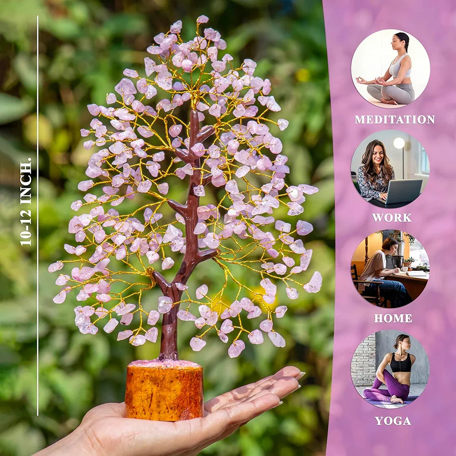 BEZAVO Rose Quartz Crystal Tree – Feng Shui Love & Prosperity Tree for Home Decorations | Seven Chakra Tree | Antique Marriage Gift – 10-12 Inch 