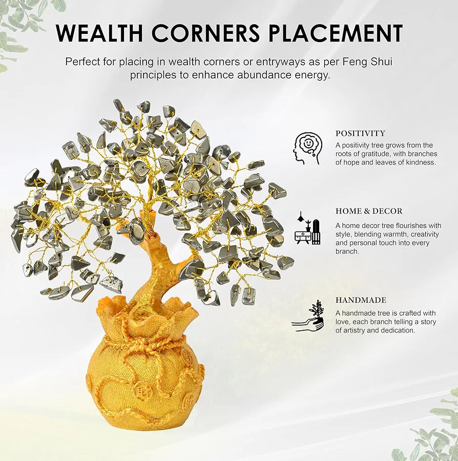 ZAICUS Pyrite Crystal Tree for Wealth & Prosperity – Feng Shui Money Tree with Golden Pot – Gemstone Bonsai for Gift, Home Décor, Office Desk, and Vastu Correction