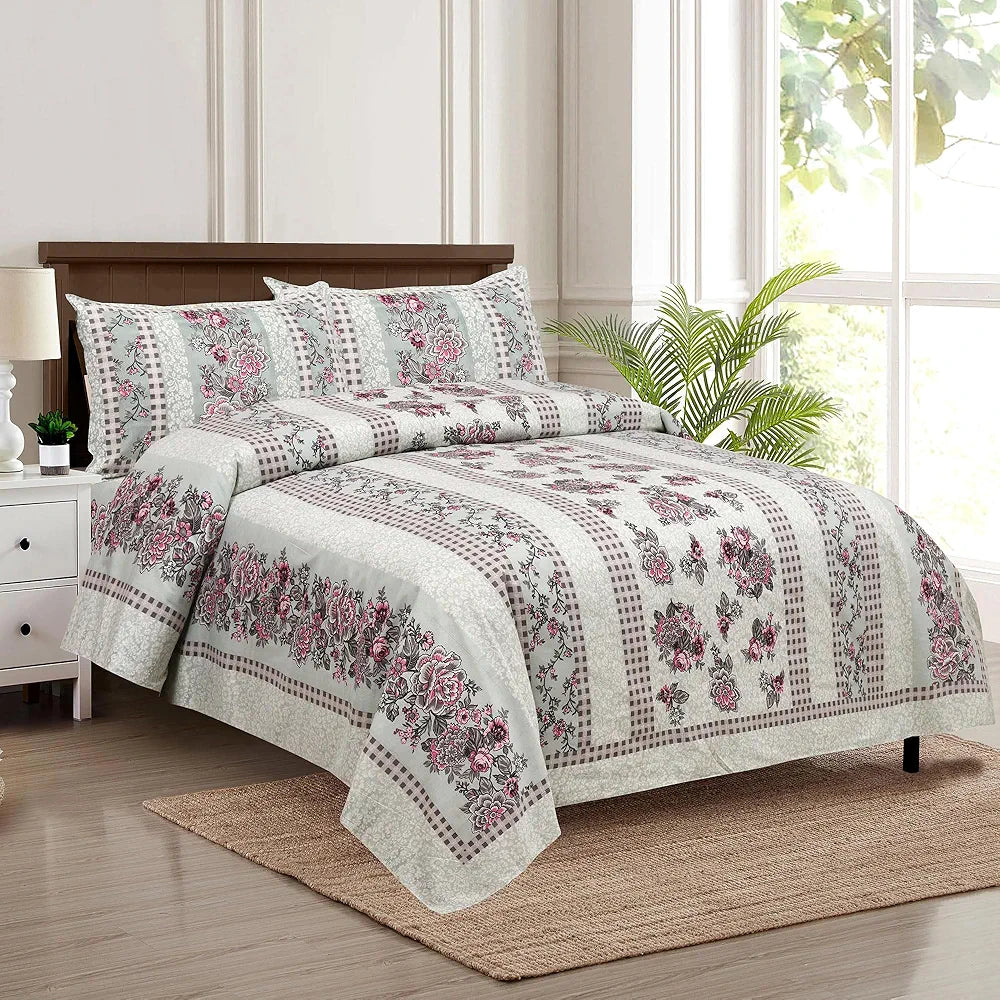 Kuber Industries Double Bedsheet with 2 Pillow Covers | 160 TC Premium Cotton Bedsheet for Double Bed | Bedsheet for Living Room-Home & Hotels | Spain Flower Lining | 100x108 Inch | Green