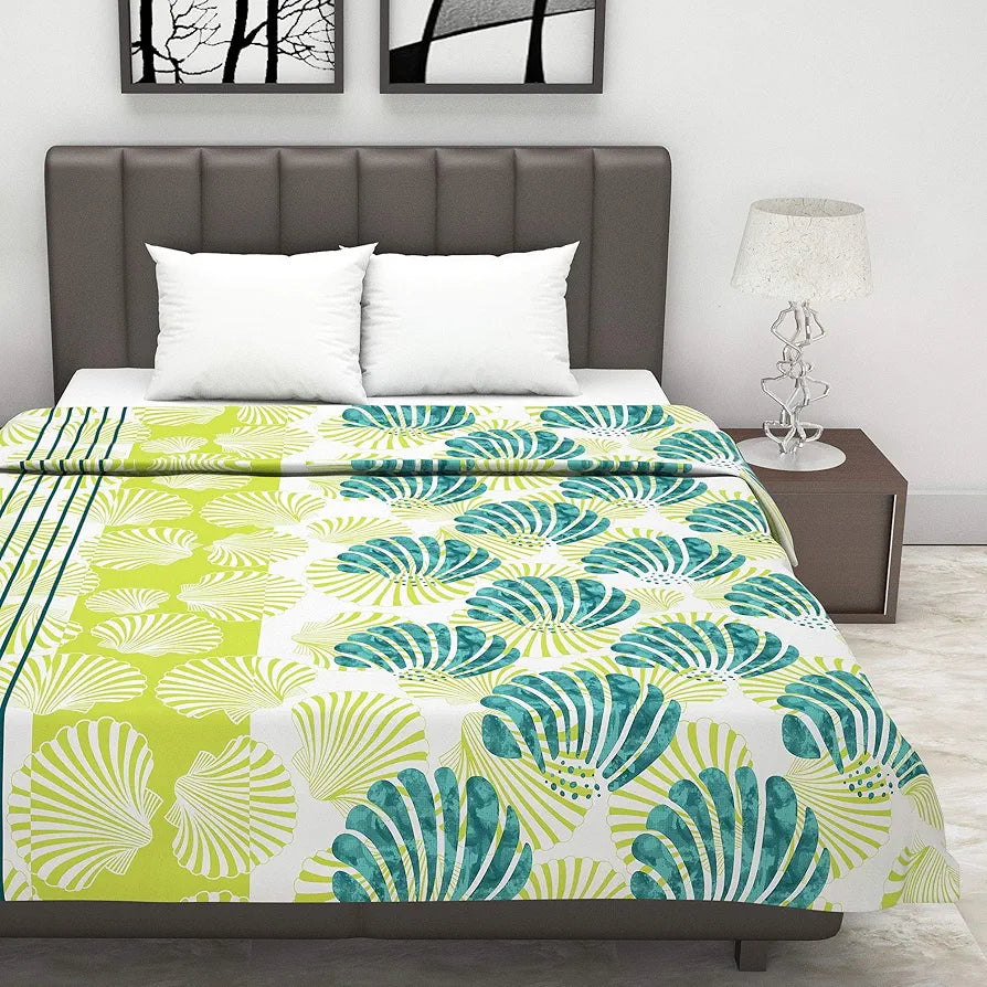 Divine Casa Glace Cotton 120 GSM Reversible Lightweight Printed Double Bed AC Dohar Blanket Quilt - Lime Green and Brown| TC - 120