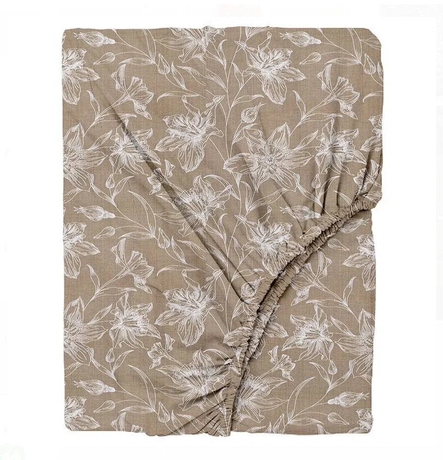 Trance Home Linen 100% Cotton 144TC Elastic Fitted Bedsheet | Printed Single Bed Size Elasticate Fitted Bedspread with 1 Pillow Cover 