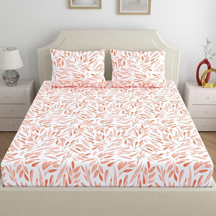 Dreamscape 100% Cotton King Fitted Bedsheet with 2 Pillow Covers - 