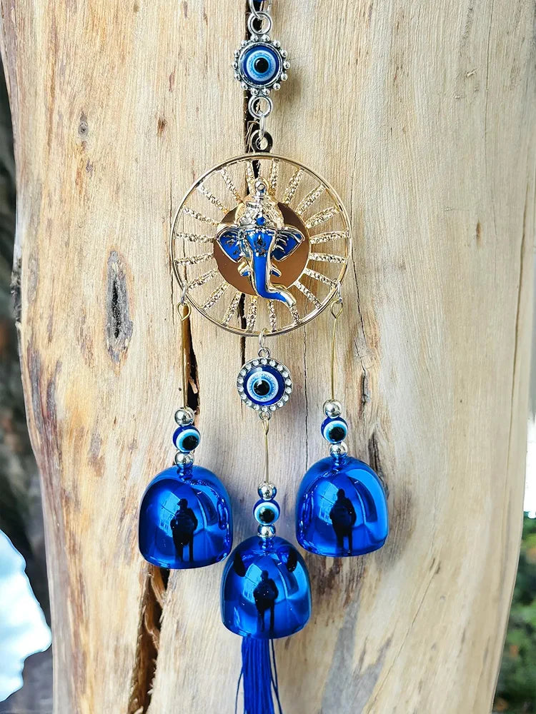 WS Evil Eye Wind Chime With 3 Bells for Home & Office - Brings Positive Vibes & Removes Negative Energy | Wall Hanging 