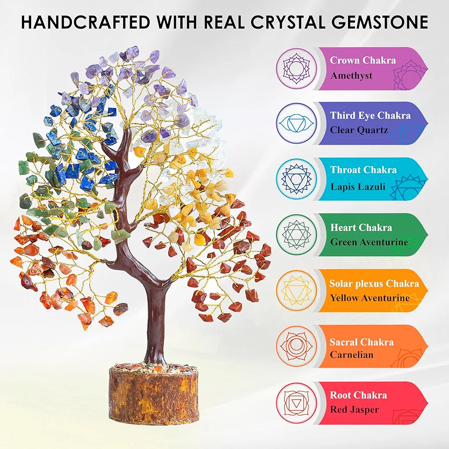 BEZAVO Seven Chakra Crystal Tree – Feng Shui Showpiece for Home & Office Decor | 7 Chakra Tree for Positive Energy & Prosperity | Marriage Gift – Antique Home Decoration 10-12 Inch 