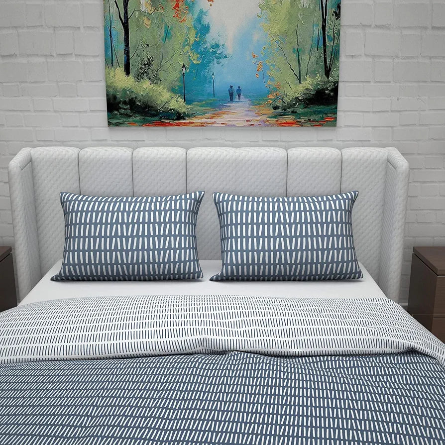 Divine Casa Micro Polyester Reversible Double Bed Queen Size Floral Printed Duvet Cover, Blue and White1