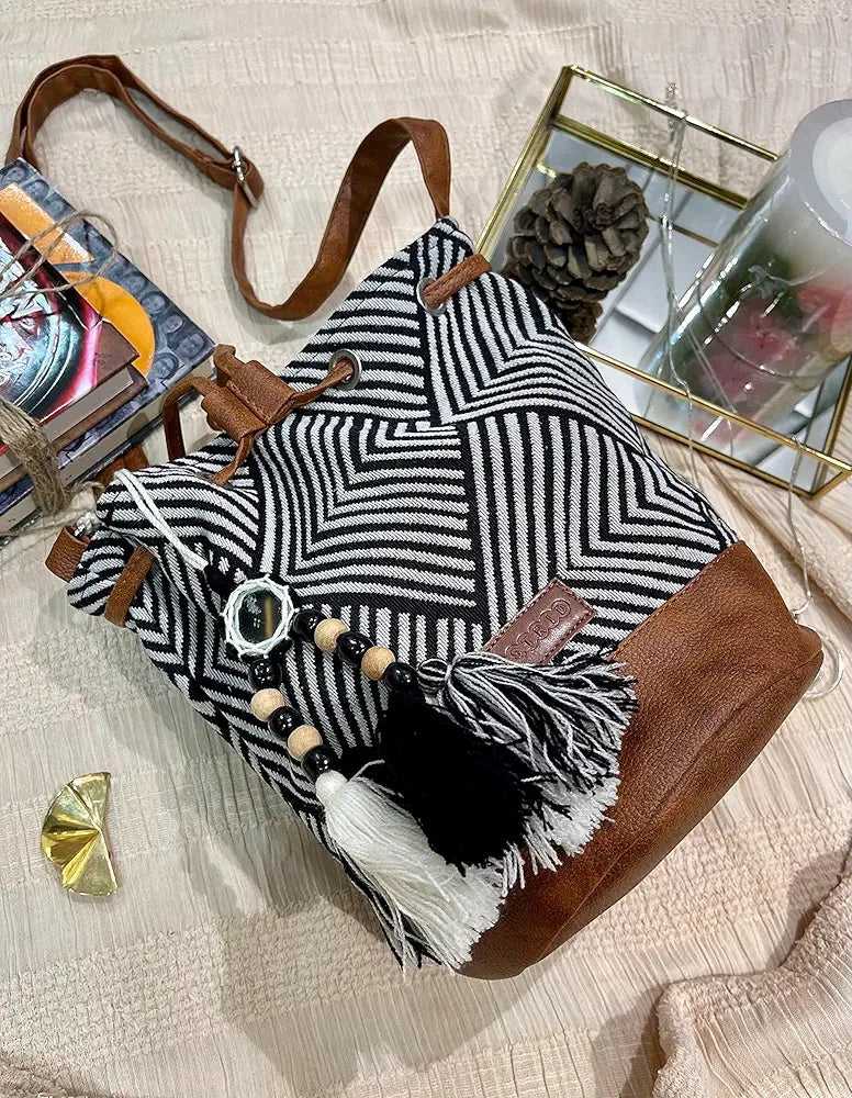 ASTRID Textured Sling Bag With Tassels For Girls 