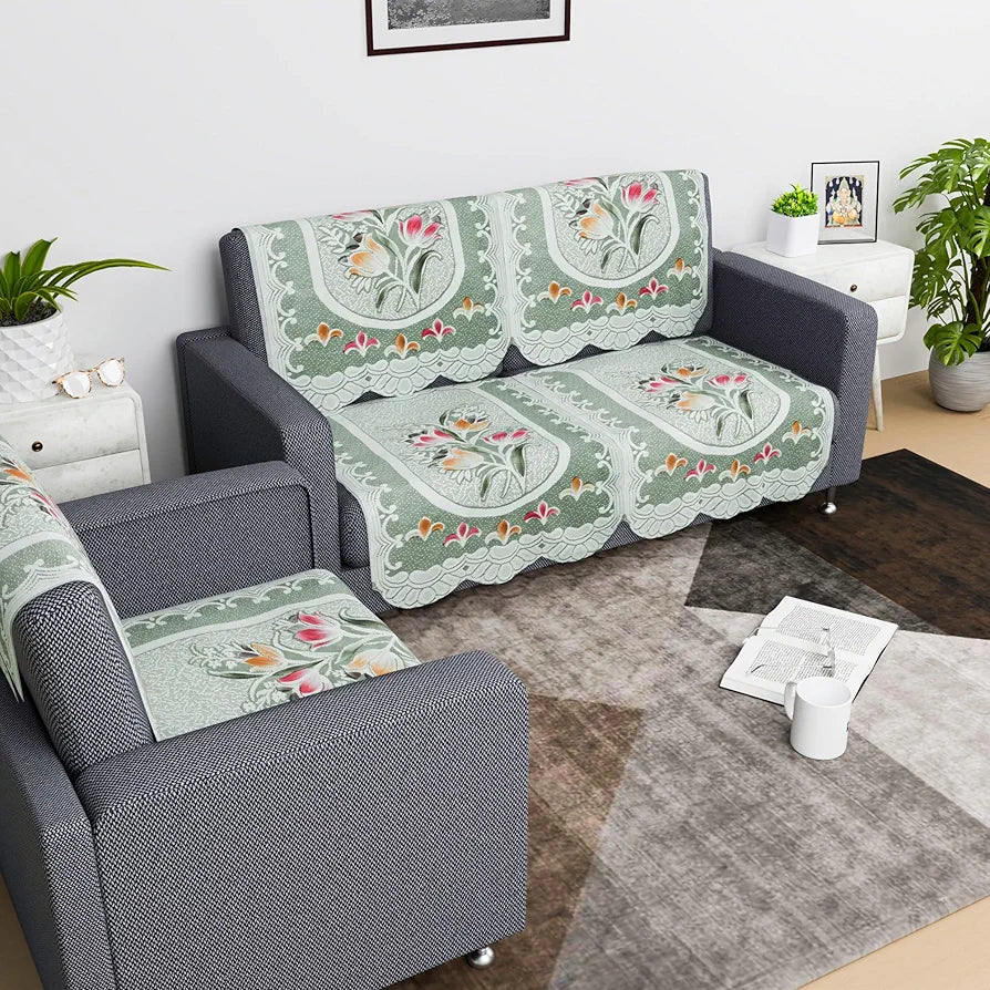 Kuber Industries Sofa Cover | Net 2+1 Seater Sofa Slip Cover Set | Couch Sofa Cover Set | Sofa Cover for Home | Sofa Slipcover Set | Sofa Cover for Living Room | Tulip Printed | Green