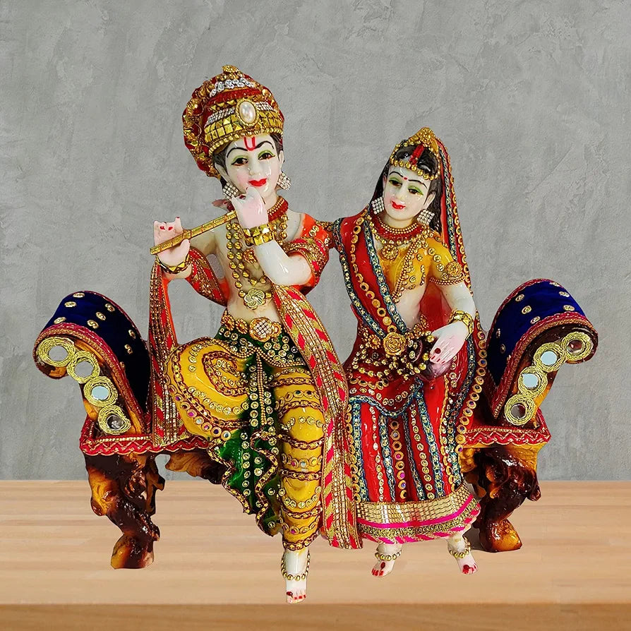 A2Z Resin Radha Krishna Cow Jhula for Home Temple 