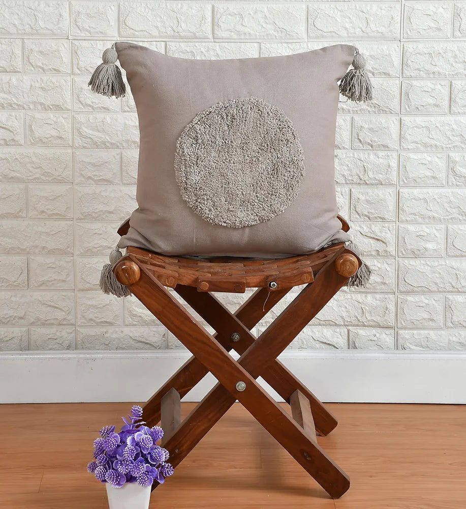 SASHAA WORLD Cotton Cushion Cover | Grey Tufted Decorative Pillow Case | Modern Boho Design for Sofa, Bedroom, or Living Room | 45x45 cm