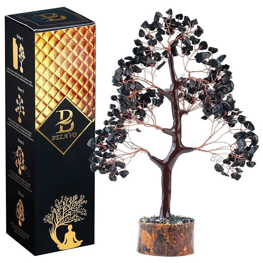 BEZAVO Black Tourmaline Crystal Tree | Money Tree for Protection, Wealth & Positive Energy | Decorative Tree for Home & Office | Ideal Gift for Men & Women – Birthday & Anniversary 