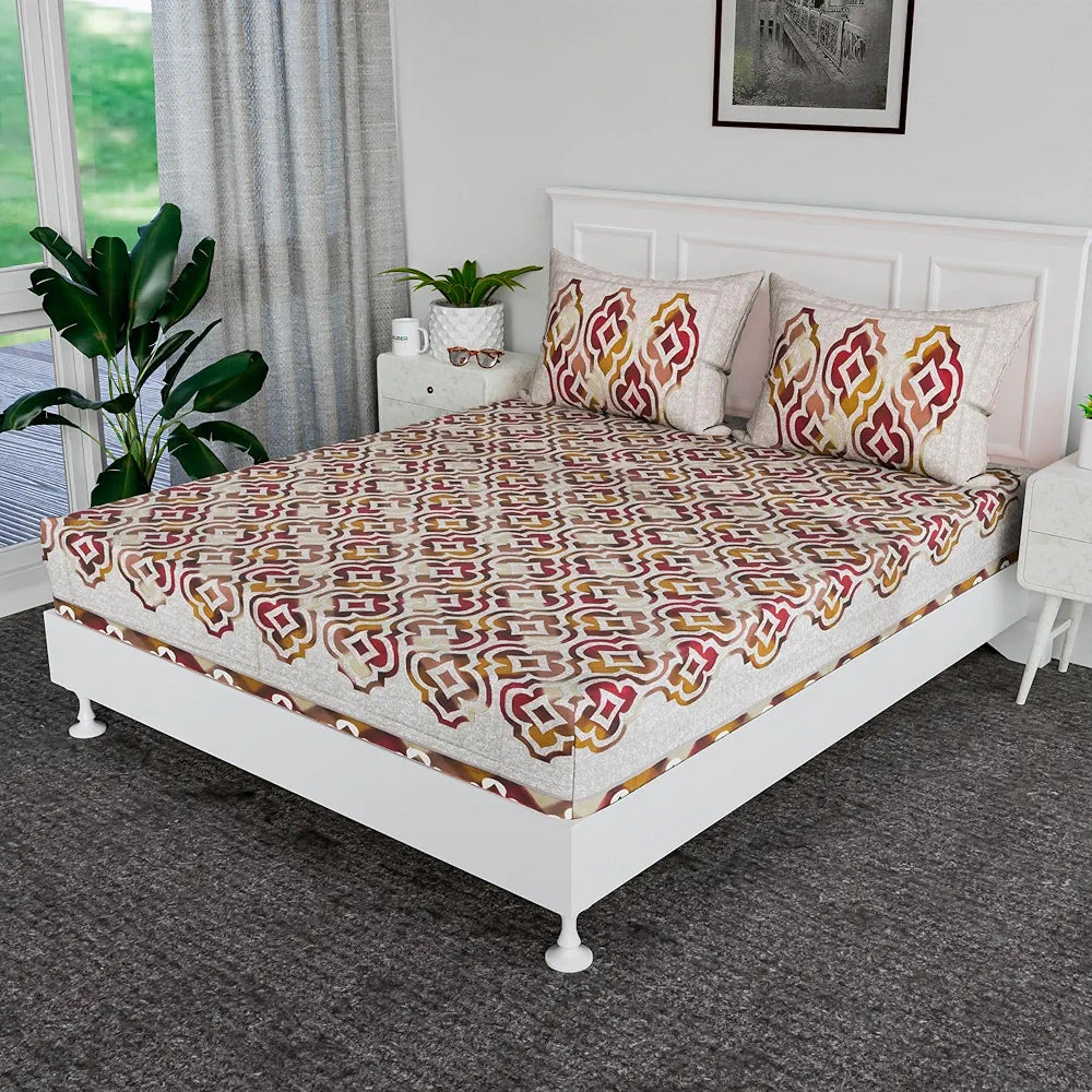 Kuber Industries 100x108 Inch Cotton Bedsheets for Double Bed with 2 Pillow Covers | Easy to Wash & Maintain Double Bedsheet Cotton Fabric - for Daily Use | Rusty Star Flower -Brown