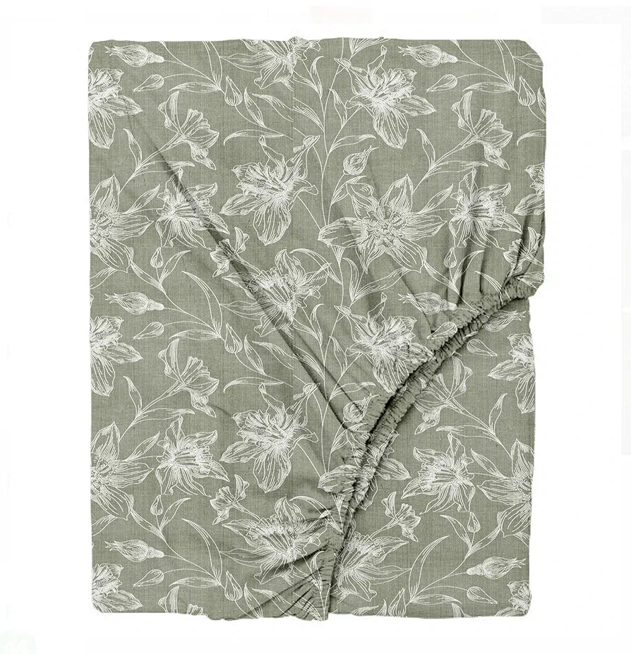 Trance Home Linen 100% Cotton 144TC Elastic Fitted Bedsheet | Printed Queen Bed Size Elasticate Fitted Bedspread with 2 Pillow Covers 