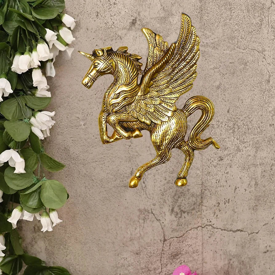 CHHARIYA CRAFTS Metal Horse Statue Flying Angel Horse for Home and Office Decorative Showpieces & Gift Article Lucky Feng Shui Wall Decor