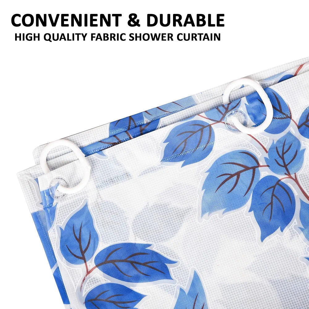 Kuber Industries Shower Curtain | 7 Feet | Bathroom Shower Curtain | AC Curtains | PVC Waterproof Window Curtain | Curtains for Bathtub | 8 Rings Curtain | Leaf Print | Blue