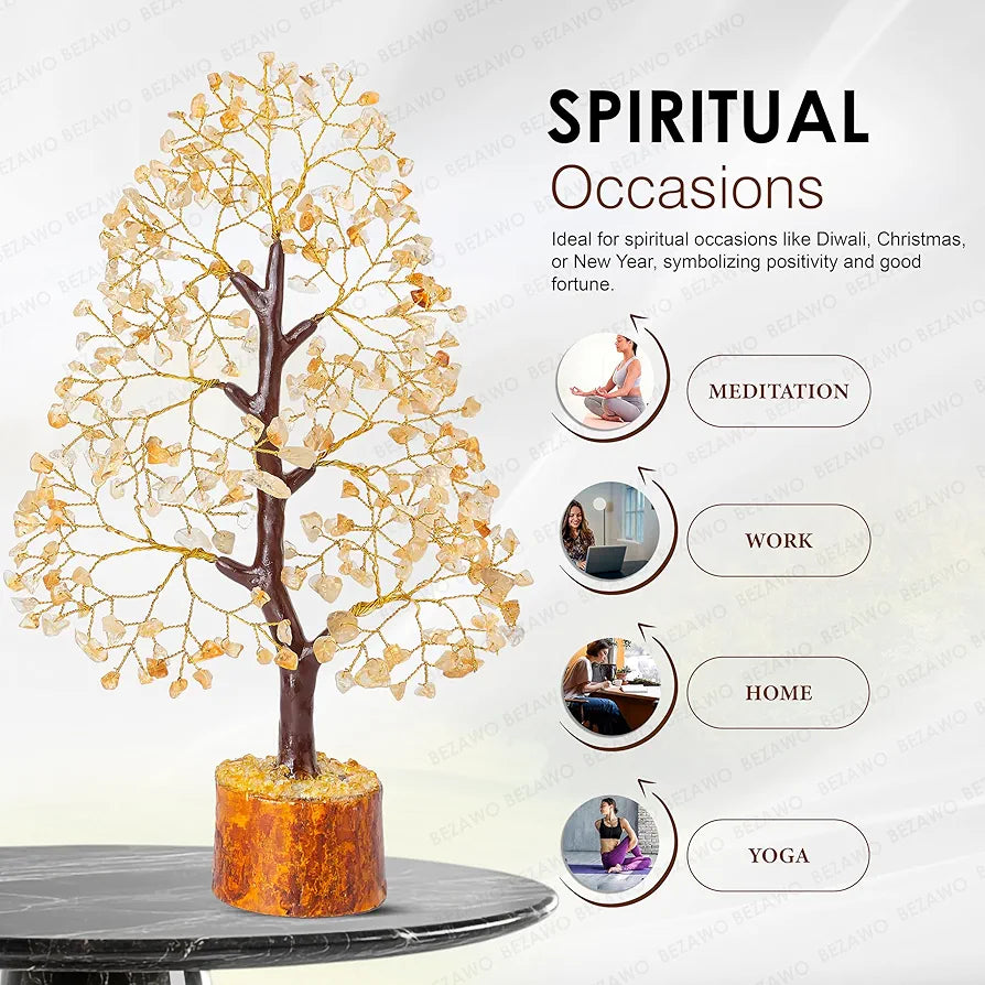 BEZAVO Citrine Crystal Tree of Life | Feng Shui Money Tree for Positive Energy & Success | Decorative Crystal Tree for Home | Unique Gift for Men & Women – Birthday & Housewarming 