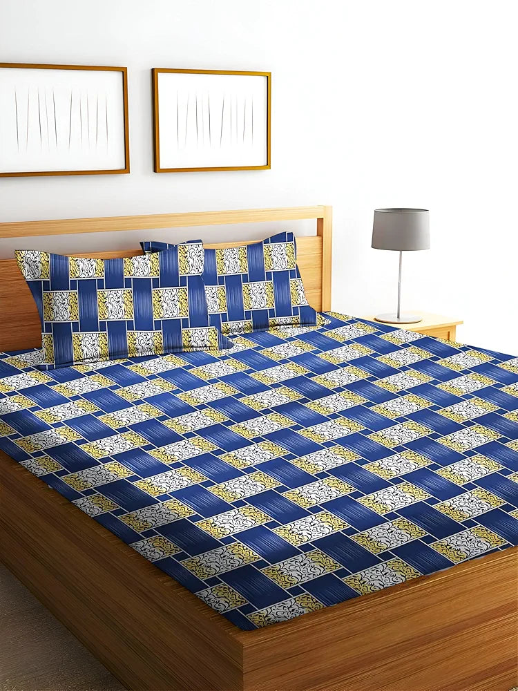 STARNSTYLE Polycotton 220 TC Floral Printed King Size Double Bedsheet with 2 Pillow Covers,  Milt