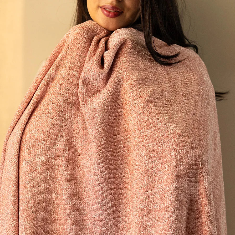 SASHAA WORLD Soft Chenille Throw Blanket | Throw for Living Room, Sofa, Bed, Chair, Picnic & Used for Gift | Rose Pink, 130 x 180 cm