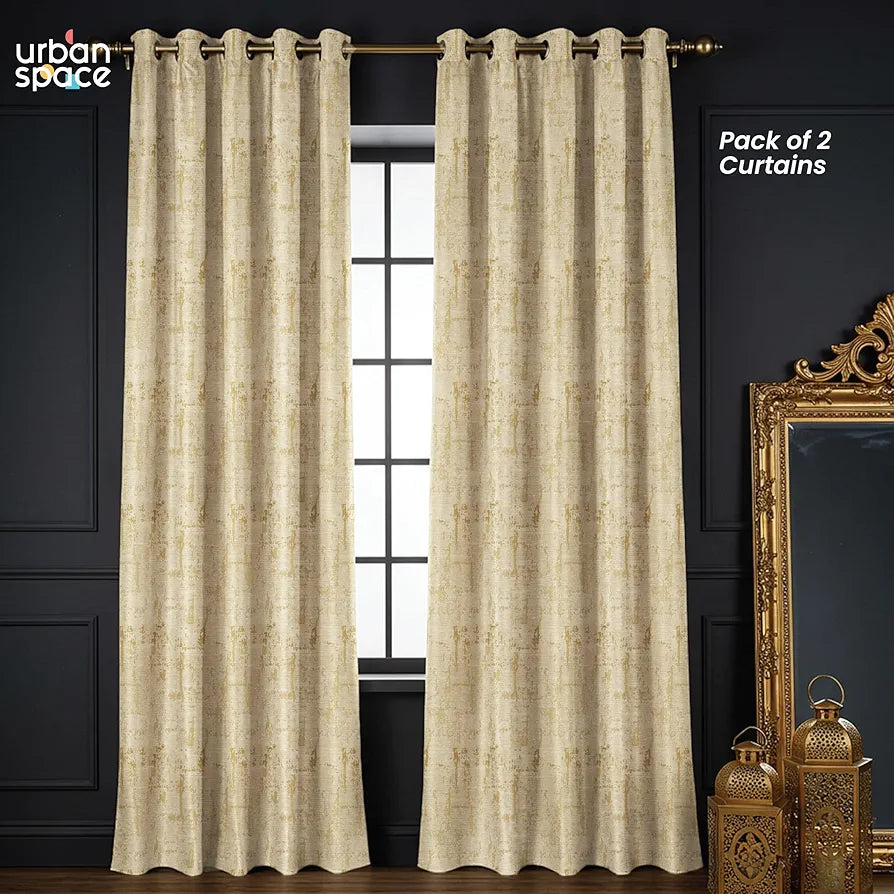 Urban Space Premium Jacquard Window Curtains 5 feet Long, 80-85% Light Blocking Curtains for Living Room, Pack of 2 Blackout Curtains with Eyelets, Tieback Included 
