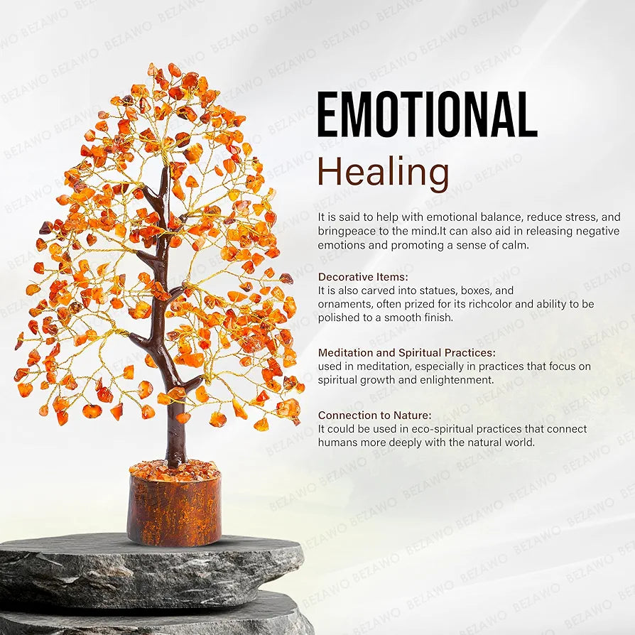 BEZAVO Carnelian Crystal Tree | Healing Crystal Tree for Positive Energy & Good Luck | Feng Shui Tree for Home & Office | Ideal Gift for Men & Women – Housewarming & Anniversaries 
