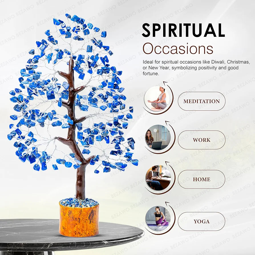 BEZAVO Lapis Lazuli Crystal Feng Shui Tree – Lucky Tree for Prosperity & Harmony | Artificial Home Decor for Living Room & Office | Ideal Gift for Men & Women 