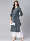 PIROH Womens Cotton Stripe Print Straight Kurta Blue