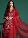 Sangria Ethnic Motifs Brocade Patterned V-Neck Kurta with Sharara & Dupatta