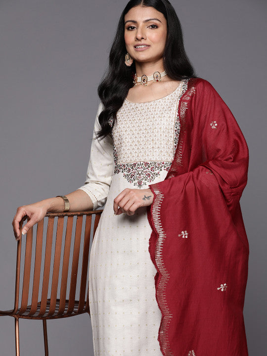 Libas Floral Embroidered Kurta with Trousers & With Dupatta