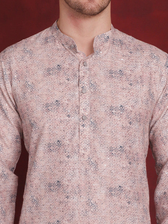 Anouk Peach Floral Woven Design Cotton Thread Work Straight Kurtas