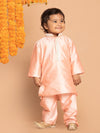 Vastramay Sishu Boys Pink Embroidered Mirror Work Kurta with Pyjamas