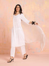 Likha White Tonal Chikankari Kurta Pant & Dupatta (Set of 3)