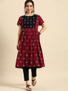 Sangria Women Maroon & Black Geometric Printed Crepe Anarkali Kurta