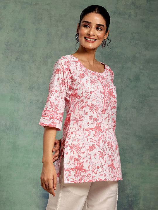 Libas Floral Printed Flared Sleeves Pure Cotton Kurti