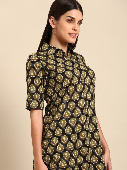 anayna Ethnic Motifs Cotton Shirt Dress