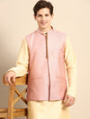 Anouk Men Cream Coloured Solid Straight Sustainable Kurta Pyjamas & Woven Nehru Jacket